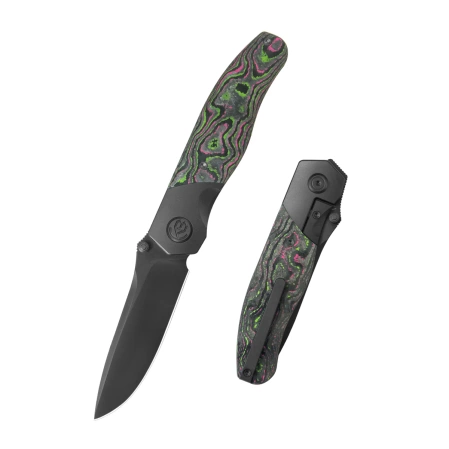 Kubey Velvet Snake Knife Black DLC Titanium/Watermelon Sugar Camocarbon, Black DLC M390 by Bastard Knives (KB266C)