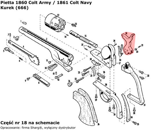 Kurek do rewolweru Pietta 1851 Colt REB Nord Navy, 1860 Colt Army, 1861 Colt Navy (666)