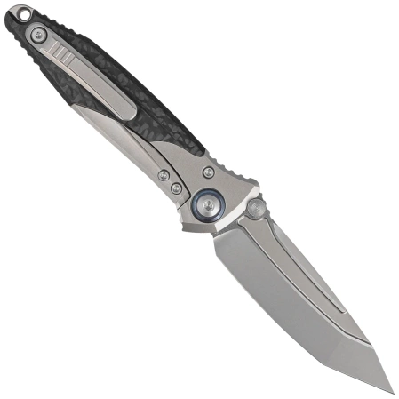 Microtech Socom Bravo Mini T/E Titanium/Carbon Fiber, Blue HW, Bead Blasted M390 by Tony Marfione (261M-7CFTI)