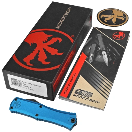 Nóż automatyczny OTF Microtech Hera II Mini Bayonet Blue Aluminium, Black M390MK by Tony and Sean Marfione (1701M-1BL)