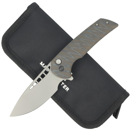 WE Knife Mini Malice Tiger Stripe Pattern Flamed Titanium, Silver Bead Blasted CPM 20CV by Ferrum Forge Knife Works (WE054BL-6)