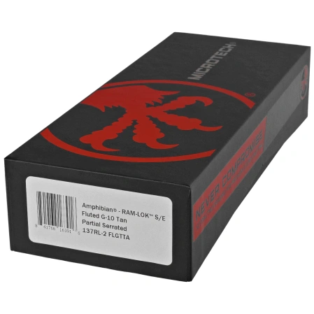 Microtech Amphibian Ram-Lok S/E Knife Fluted Tan G10, Black P/S M390MK by Tony Marfione (137RL-2FLGTTA)