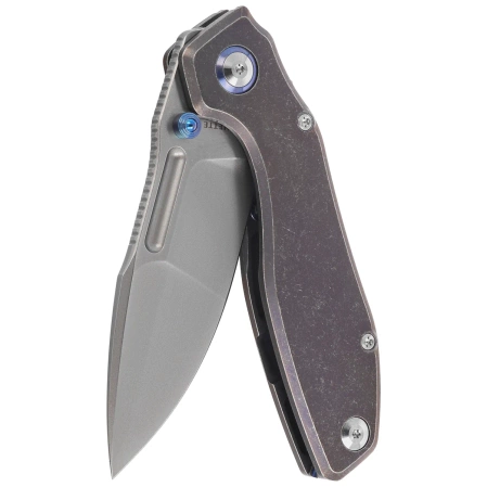 Remette TwoFace Knife Blue Stonewashed Titanium, Fine Grinding Pearlescent M390 (DSTF-B)