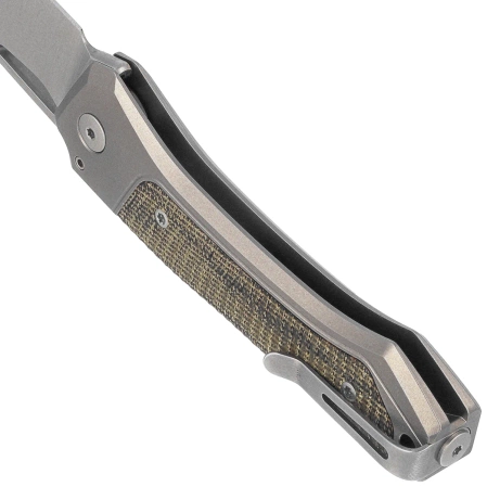Nóż składany LionSteel Twain Gray Titanium / Green Canvas Micarta, Satin MagnaCut by Gianni Pauletta (TW GY CVG)