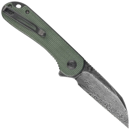 Civivi Knife Elementum Wharncliffe Green Canvas Micarta, Black Hand Rubbed Damascus (C18062AF-DS1)