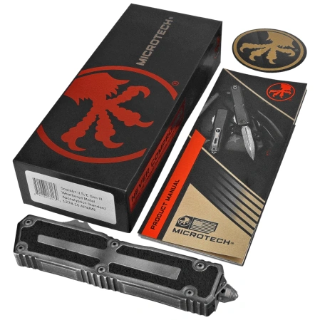 Microtech Scarab II Gen III S/E OTF Knife Weathered Metal Aluminum, Apocalyptic M390MK by Tony Marfione (1278-10APWME)