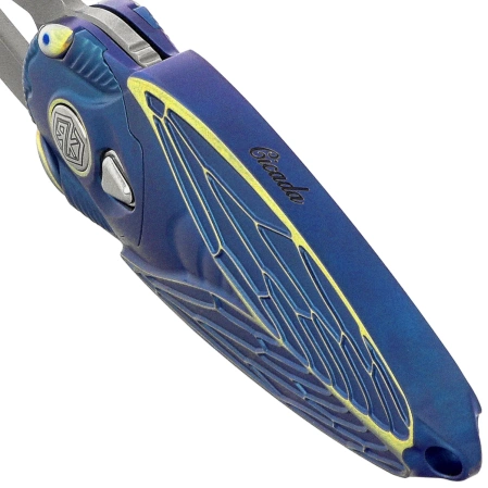 Rike Knife RK Cicada-BG Knife Blue / Gold Titanium, Bead Blasted M390