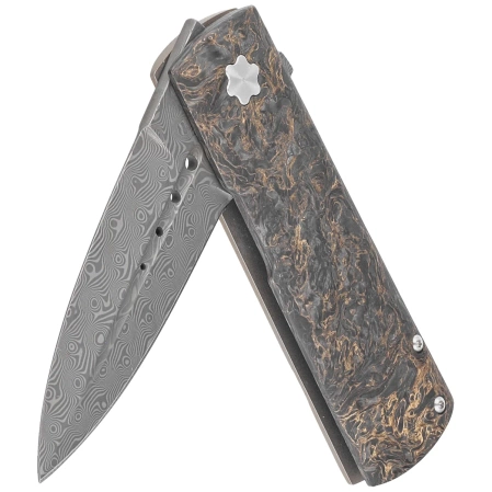 Maserin Daga Black/Gold FatCarbon, Damascus Small Roses by Attilio Morotti Knife (372/DG)