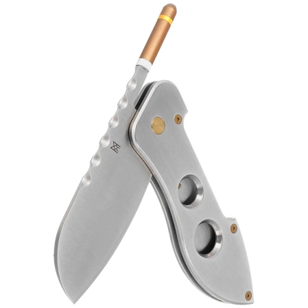 Midgards Messer Doublecut Gray Aluminum/Red G10, Satin 14C28N by Ralf Buchinger cigar cutter / friction folder (MM015)