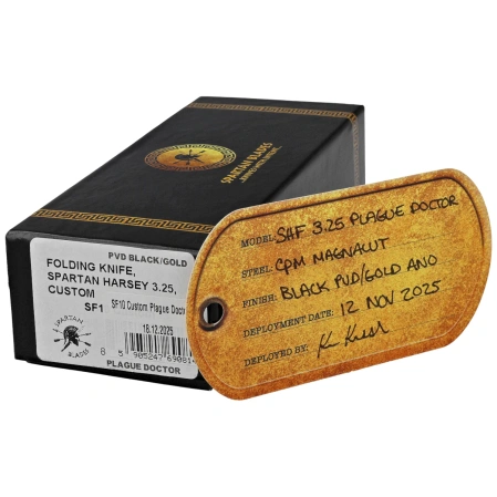 Nóż składany Spartan Blades Harsey 3.25 Folder Plague Doctor Black/Gold Titanium, Stonewashed MagnaCut by William W. Harsey (SF10DOCTOR BK)