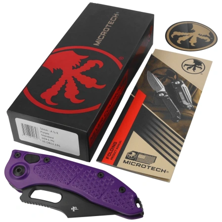 Microtech Stitch-A S/E Knife Purple Aluminum, Black M390 by Borka Blades and Tony Marfione (169-1PU)