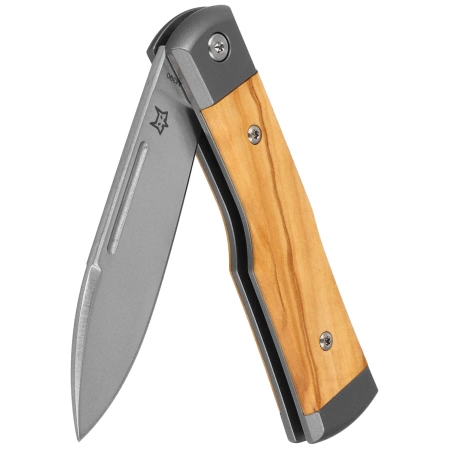 Fox Gunstock Pocket Knife Olive Wood/Titanium, Satin M390 (FX-558 OL)