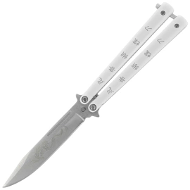 Nóż składany motylek Martinez Albainox Balisong Ninja Dragon White Stainless, Satin 3Cr13MoV (02096)