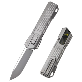 Nóż grawitacyjny Remette RT-Sharp Leopard Titanium, Manual Fine Grinding Pearlescent/Manual Wire Drawing M390 (ZL301A)