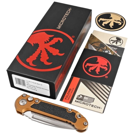 Microtech LUDT Gen III S/E Automatic Knife Tan Aluminum, Apocalyptic P/S M390MK by Tony Marfione (1135-11TA)