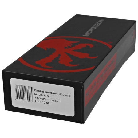 Microtech Combat Troodon Gen III T/E OTF Knife Natural Clear Aluminum, Stonewashed M390MK by Tony Marfione (1144-10NC)