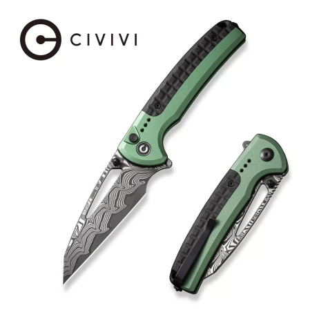 Civivi Sentinel Strike Green Aluminium / Black FRN, Damascus knife (C22025B-DS1)