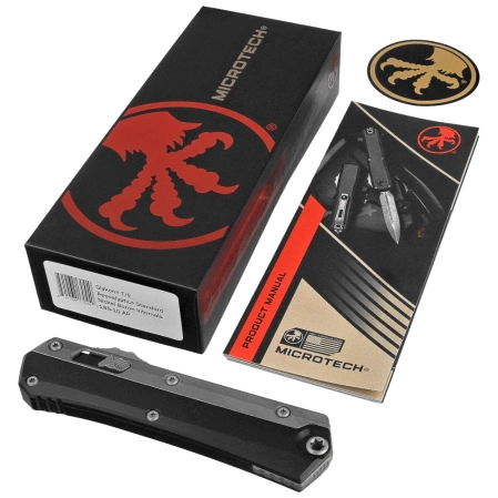 Microtech Glykon T/E OTF Knife Black Aluminum / Apocalyptic Titanium, Apocalyptic M390 by Tony and Sean Marfione (185-10AP)