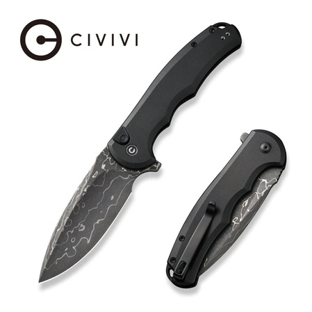 Civivi Knife Button Lock Praxis Black Aluminum, Damascus (C18026E-DS1)