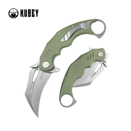 Kubey Wrath Knife Green G10, Beadblasted 14C26N by MUZI Design (KU261B)