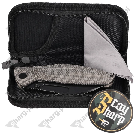 Nóż składany Bestech Lockness Black Canvas Micarta/Titanium, Black Stonewashed M390 by Koens Craft (BT2205F)