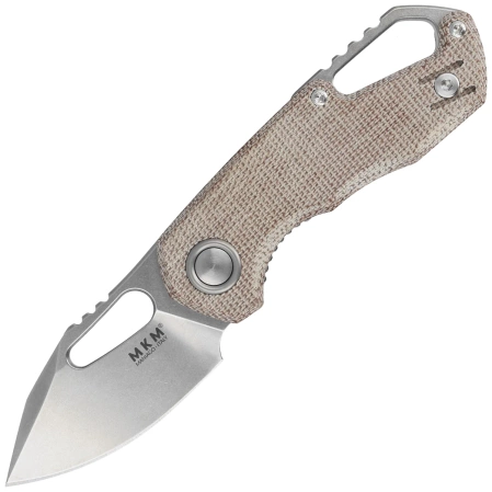 MKM Isonzo Clip Point Knife Natural Canvas Micarta, Stonewashed M390 by Jesper Voxnæs (MK FX03M-3NC)