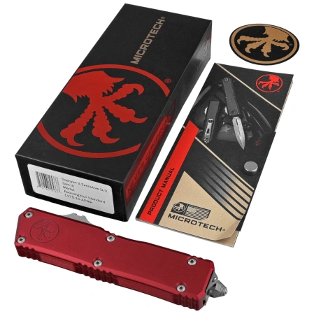 Nóż automatyczny OTF Microtech Scarab II Gen III Executive D/E Merlot Aluminium, Apocalyptic M390MK by Tony Marfione (1175-10APMR)