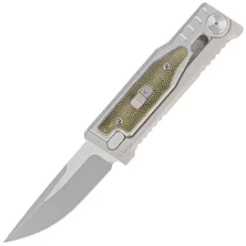 Reate Knife Mini EXO OTF Gravity Drop Point Bead Blasted Titanium/Green Micarta, Stonewashed CPM 3V