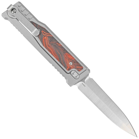 Reate EXO-M Gravity D/E Knife Bead Blasted Titanium/Damascus Red-Black G10, Satin Elmax