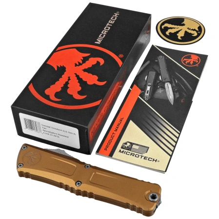 Microtech Combat Troodon Gen III D/E OTF Knife Tan Aluminum, Apocalyptic M390MK by Tony Marfione (1142-10APTA)