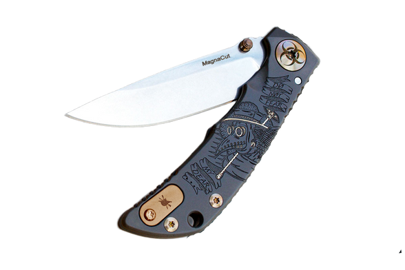Spartan Blades Harsey 3.25 Folder Plague Doctor Black/Gold Titanium, Stonewashed MagnaCut by William W. Harsey (SF10DOCTOR BK)