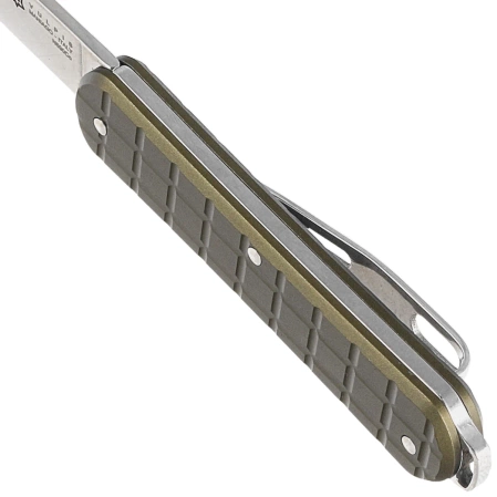 Fox Vulpis Grenade Pattern Military Green Aluminum Knife, Polished N690Co (FX-VPGP130 MG)