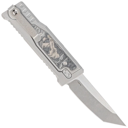 Reate Knife Mini EXO OTF Gravity T/E Bead Blasted Titanium/Burl Linen Micarta, Stonewashed CPM 3V