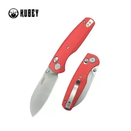 Kubey Breeze Knife Red G10, Stonewashed 14C26N by Caleb Waldman (KU288B)