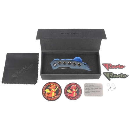 Reate Velocity Blue/Bronze Titanium Knife, Belt Satin Elmax by Tashi Bharucha