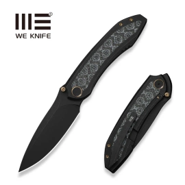 WE Knife Winsome Black Titanium/Gray G10/Rose Pattern Carbon Fiber, Black Stonewashed M390 (WE23092-1)