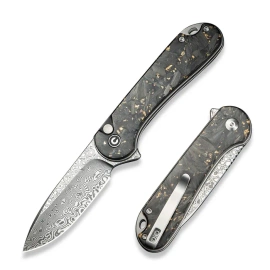 Nóż składany Civivi Button Lock Elementum II Shredded Carbon Fiber/Golden Shred, Damascus (C18062P-10)