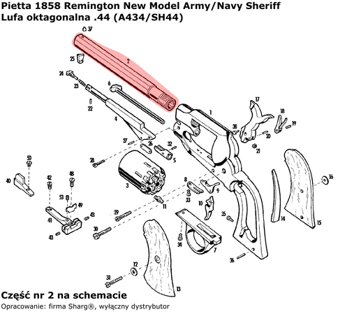 Octagonal barrel .44 Pietta 1858 Remington Model Army / Navy Sheriff (A434 / SH44)