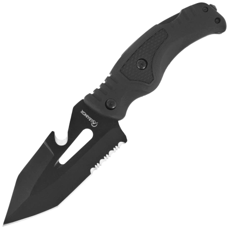 Martinez Albainox 2-in-1 Tactical Folding Knife, Black Rubberized Fiber, Black 3Cr13MoV (32316)