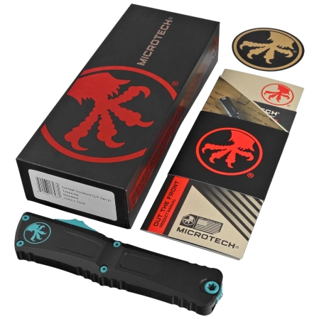 Microtech Combat Troodon D/E Gen III OTF Knife Black Aluminum, Turquoise M390MK by Tony Marfione (1142-1TQSK)