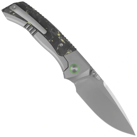 Remette RT-Steed Knife Gray Titanium/Black-Green Carbon Fiber, Pearlescent M390 (RTWS-TY)