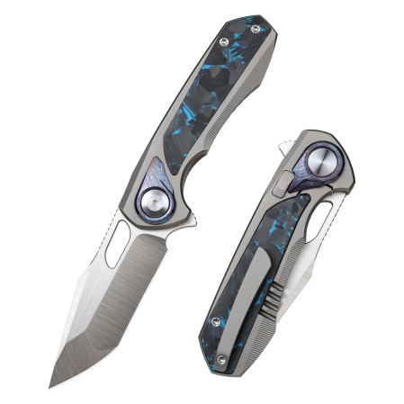 Nóż składany Remette RT-Saker Falcon Gray Titanium/Carbon Fiber, Manual Fine Grinding Satin CPM S45VN (ASTP-1)