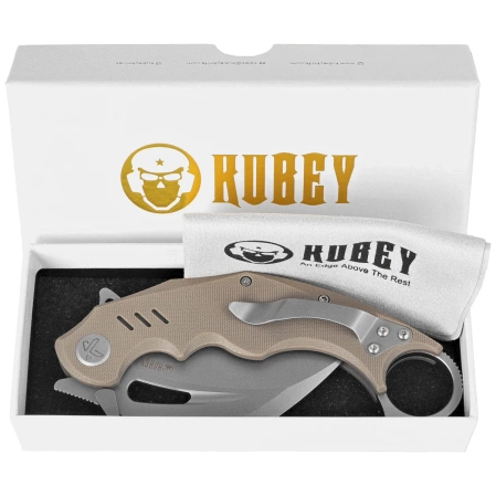 Kubey Wrath Knife Tan G10, Beadblasted 14C26N by MUZI Design (KU261C)