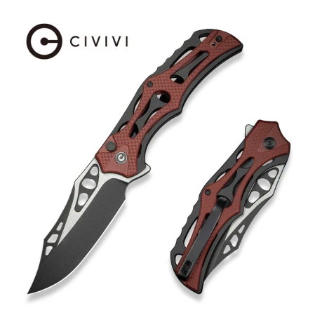 Civivi Knife Biophase Black Aluminum/Burgundy G10, Black Stonewashed/Satin Nitro-V (C23083C-1)