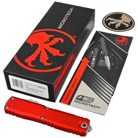 Microtech Ultratech Gen IV D/E OTF Knife Red Aluminum, Stonewashed M390MK by Tony Marfione (11224-10RD)