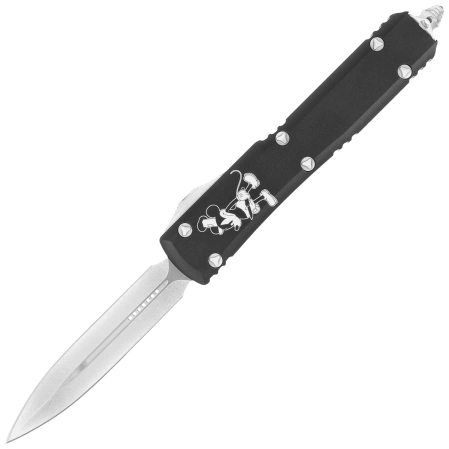 Microtech Ultratech D/E Steamboat Willie Signature OTF Knife Black Aluminum, Antique White M390 by Tony Marfione (122-1SB)