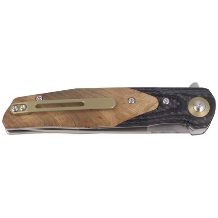 Nóż składany Bestech Ascot Black Carbon Fiber/G10 Lightburl Wood, Satin 14C28N (BG19D)
