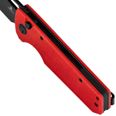 Nóż składany Bestechman Guardian Red G10 w/ Carbon Fiber Pattern, Black PVD D2 (BMK11F)
