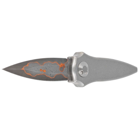 Nóż grawitacyjny Paragon Warlock Smooth Gray Titanium, Damascus Baker Forge Raindrop Gomai Copper Shim 80CRV (TY-WAR-SM-S-BFD)