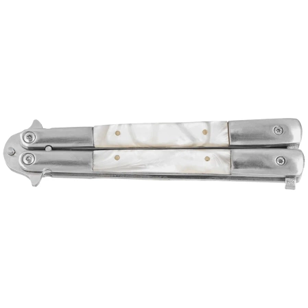 Third Decor Habitat Balisong Pearl/Stainless Steel, Satin 420 Butterfly Knife (K2097)